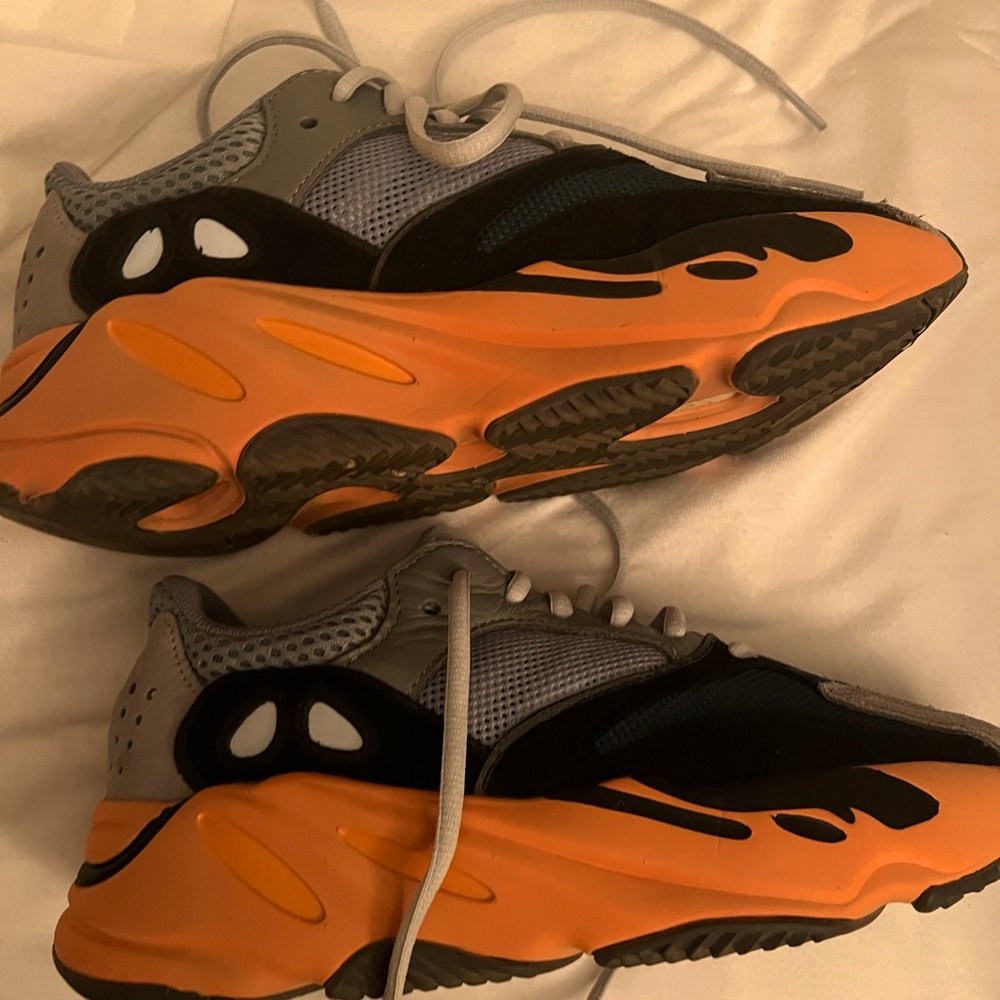 Grey orange and teal Yeezy Boost 700